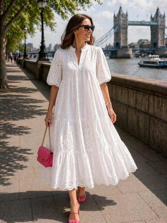 H&M Dresses & Skirts - 🆕🤍🤍🤍H&M White Eyelet Midi Dress Lined
